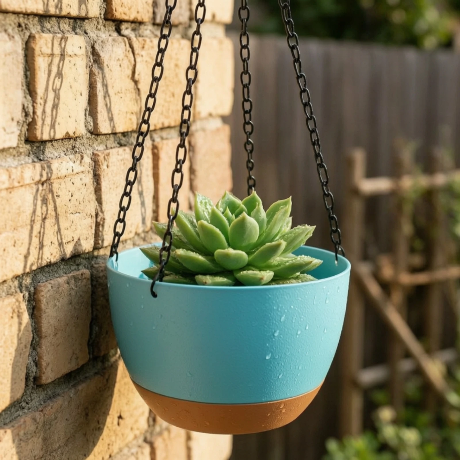 Hanging Planter with Chains Two-Tone Hanging Flower Pot Planters Suspended Round for Patio, Balcony