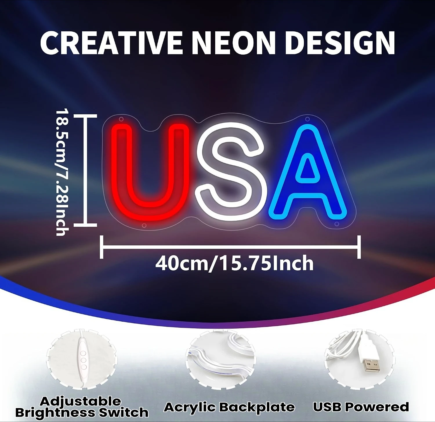 USA Neon Sign for Wall Decor, USA Led Signs, Dimmable USB Powered Neon Light Sign for Home, Business, Shop, Bar Pub, Store