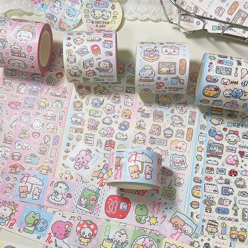 Club A Rabbit Jouraling Sticker Roll Faceu Daily Payment Versatile Elements Collage Tape Fine Flash Die Cut