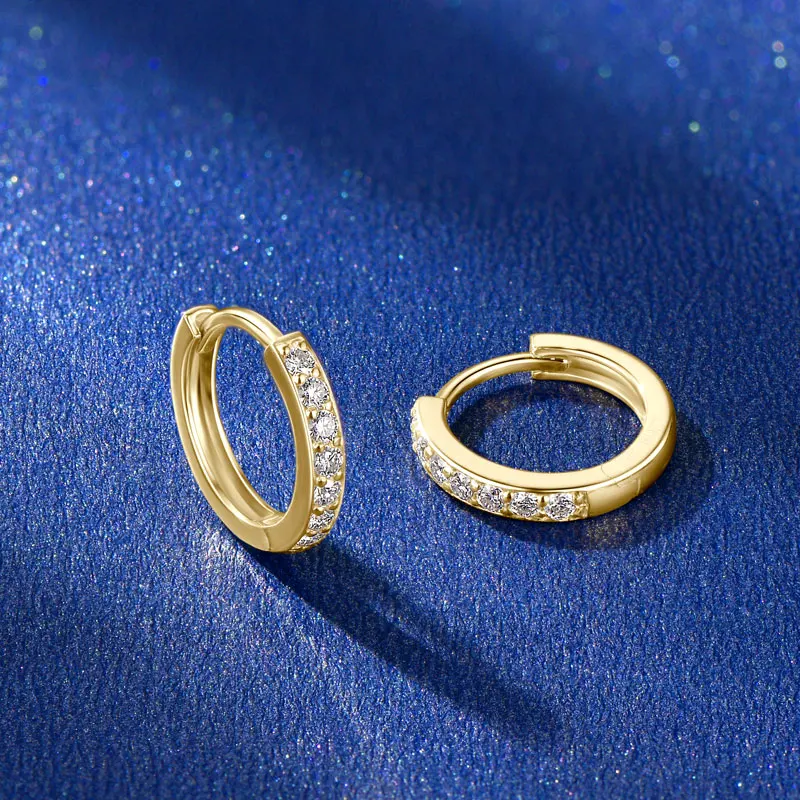 Lnngy 10K Solid Gold Hoop Earrings Certified 0.14CTTW Moissanite Circle Earring For Couples Lovers' Wedding Jewely Gift - view 4