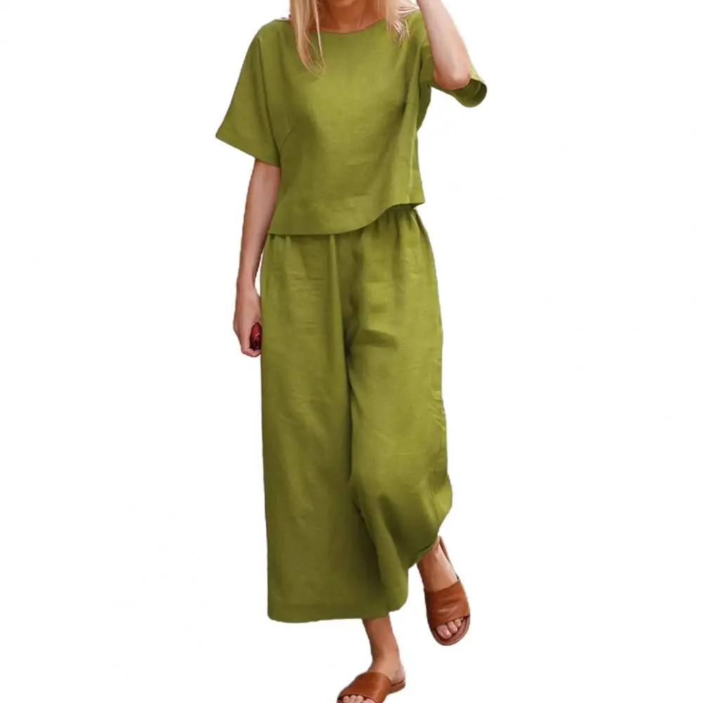 

2024 New Top Pants Casual Set Loose Solid Color Shirt And Pants Cotton Linen Two Piece Set S-3XL Conjuntos De Verano Para Mujer