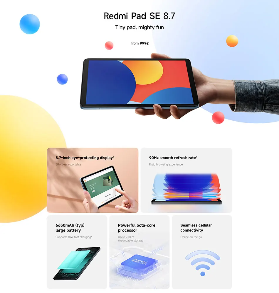 Tablette XIAOMI Redmi Pad SE 8,7" - 4 Go RAM, 64 Go Stockage, Écran 90 Hz, Batterie 6650 MAh, Processeur Octa-Core, WiFi (Noir)