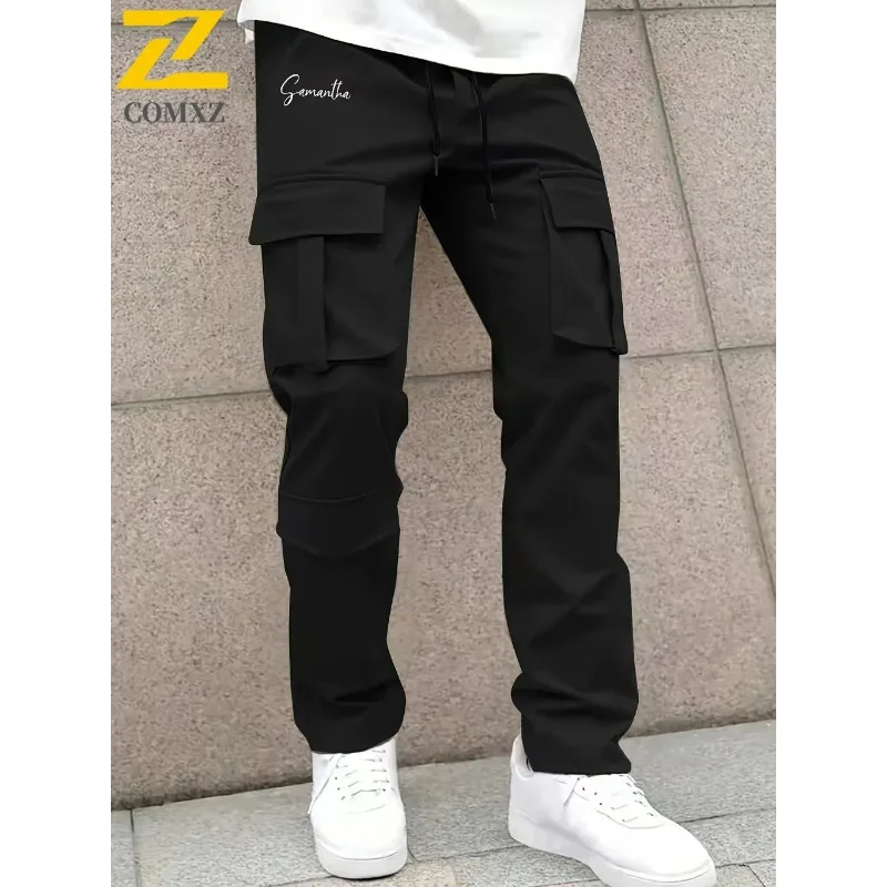 

Мужские брюки-карго, повседневные брюки для пешего туризма, дышащие прямые свободные брюки с карманами, мужские однотонные рабочие широкие брюки