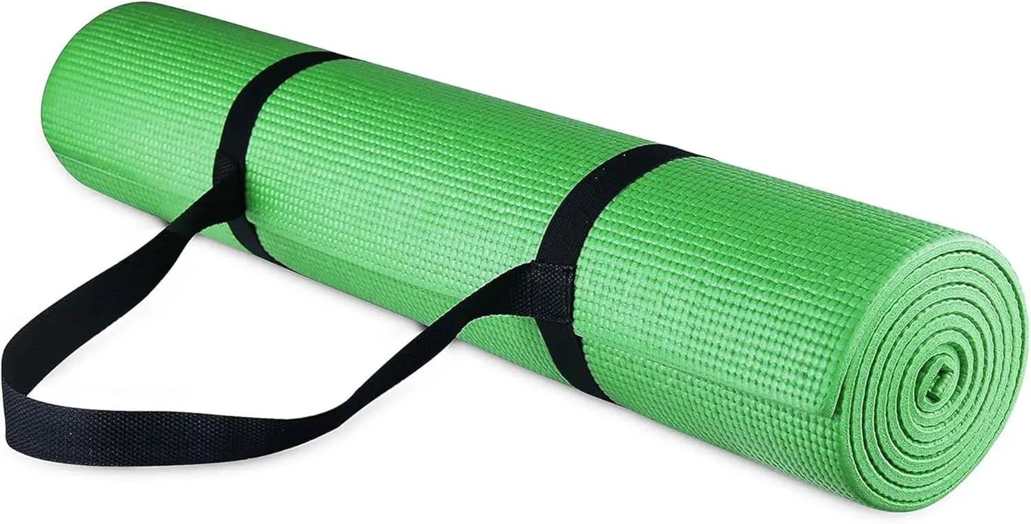 High-Density Anti-Tear 1/4-Inch Yoga Mat with Carrying Strap, Multiple Colors for Exercise