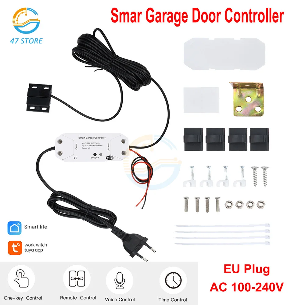 

Устройство открывания гаражных ворот Tuya WiFi Smart Gate Приложение Голосовой контроллер Smart Life Пульт дистанционного управления работает с Alexa Google Home Assistant