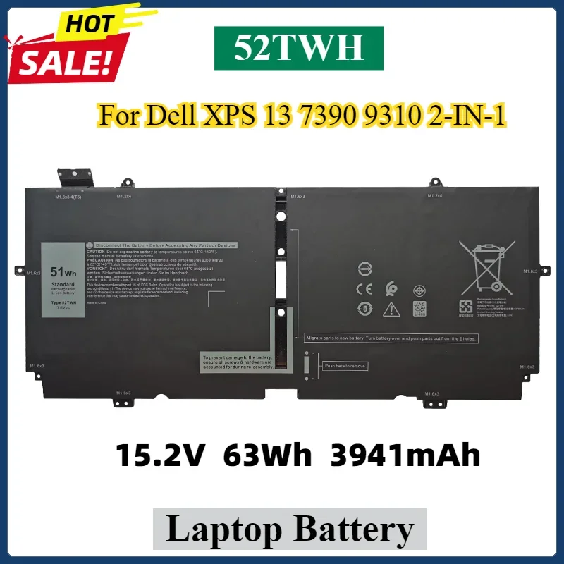 52TWH XX3T7 Laptop Battery For Dell XPS 13 7390 9310 2-IN-1 P103G001 P103G002 X1W0D 00FDRT Batteries