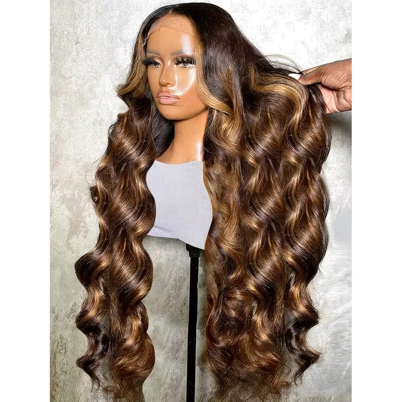 

Highlight Body Wave Lace Front Wigs Human Hair 13X4 HD Honey Blond Wig Human Hair 250 Density PrePlucked 40 46 Long Inch Wigs