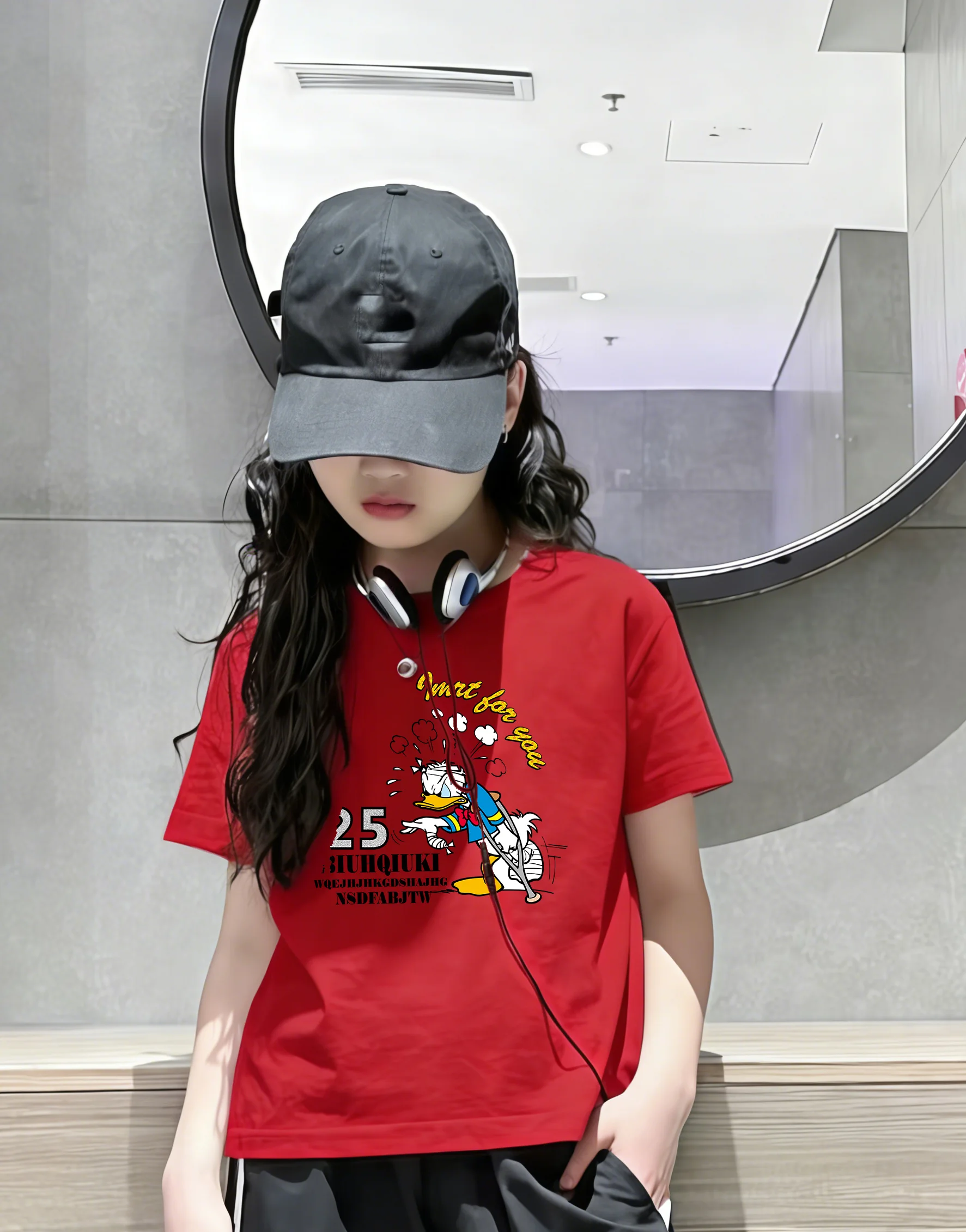 

Необычная уличная повседневная удобная детская футболка с короткими рукавами из 100% хлопка с принтом Дональда Дака Диснея для мальчиков и девочек