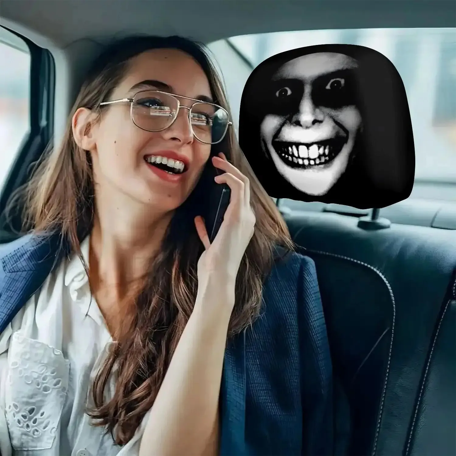 2pcs Horror Theme Printed  Headrest Cover, No Filling, Comfortable and Stylish  Seat Headrest Cover, Suitable for Cars