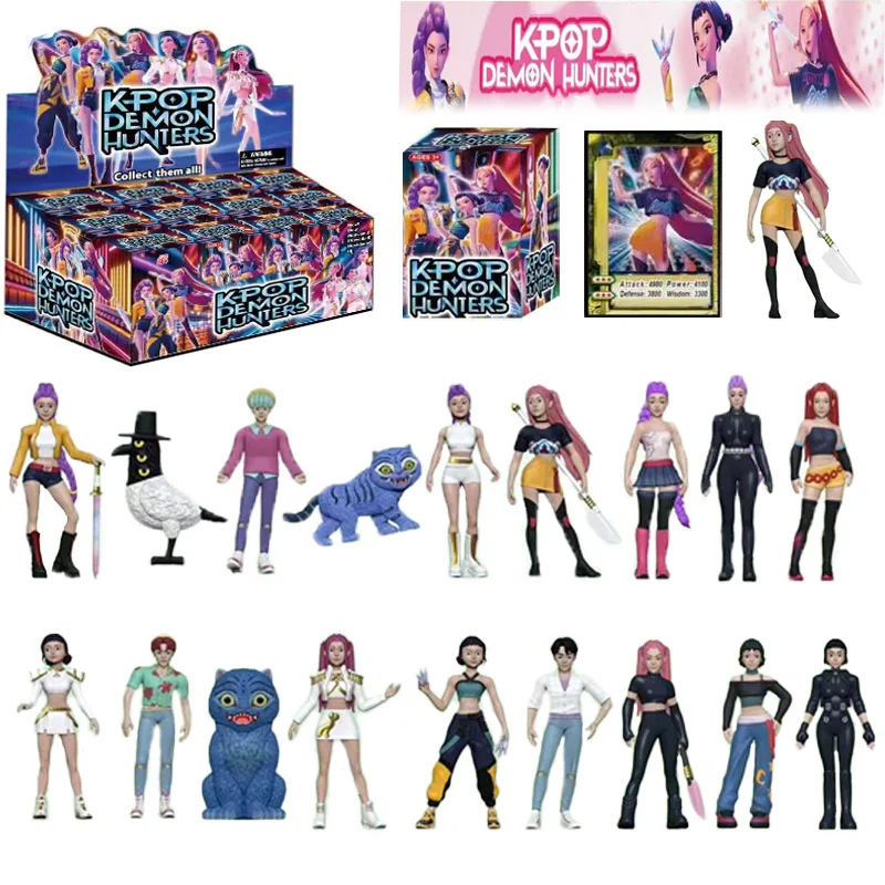 18 pçs kpop caçadores de demônios caixa cega figura brinquedo derpys tigre rumi mira zoey buceta estatueta boneca para fãs presente aniversário natal