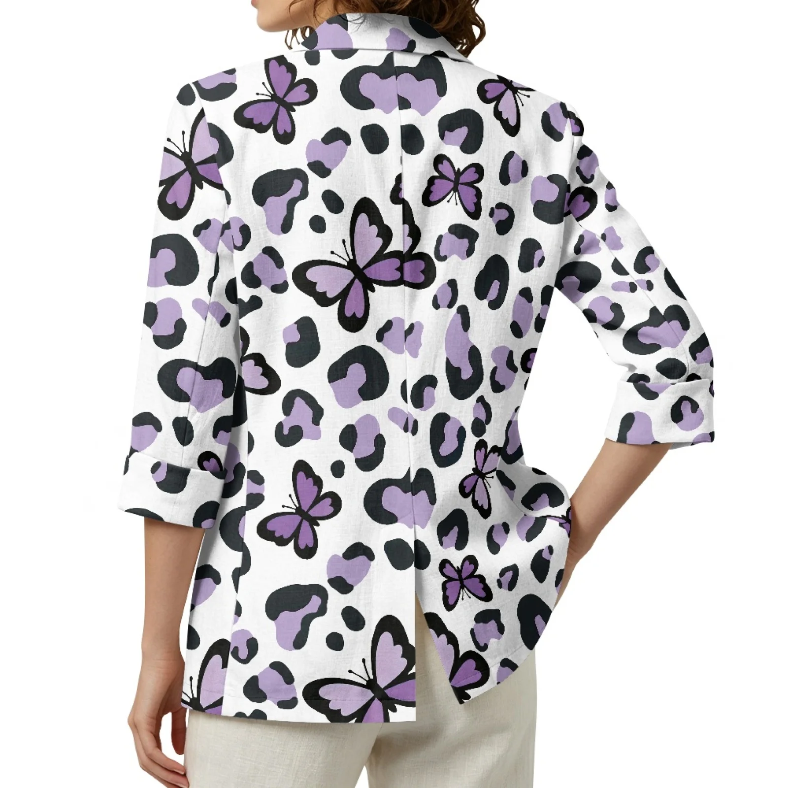 PENSTROLL Butterfly Leopard Linen Style Cover Up Cardigans Outerwear for Women Casual Jackets