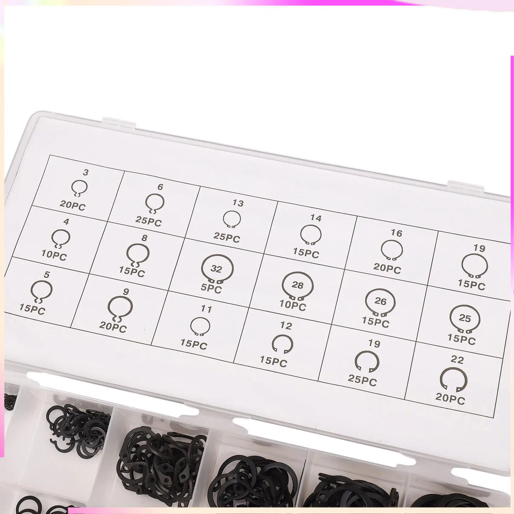 B26B 300 Piece C-Clips External Snap Ring Black Washer Hardware Cir Clip Retaining Ring Set For Industrial Fasteners 18 Sizes