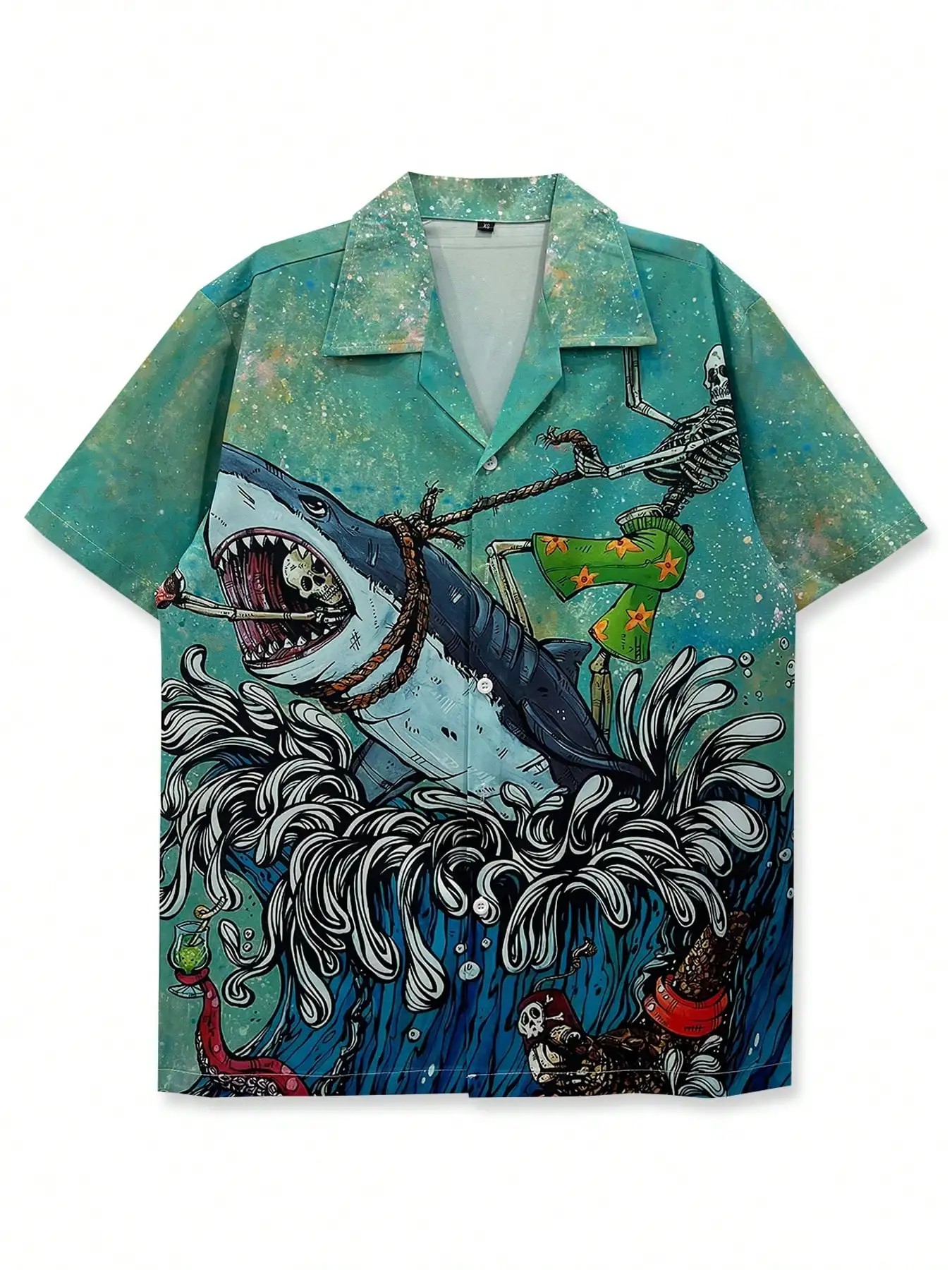 

Men's Short Sleeve Beach Shirt with Bold Ocean Graphic Print