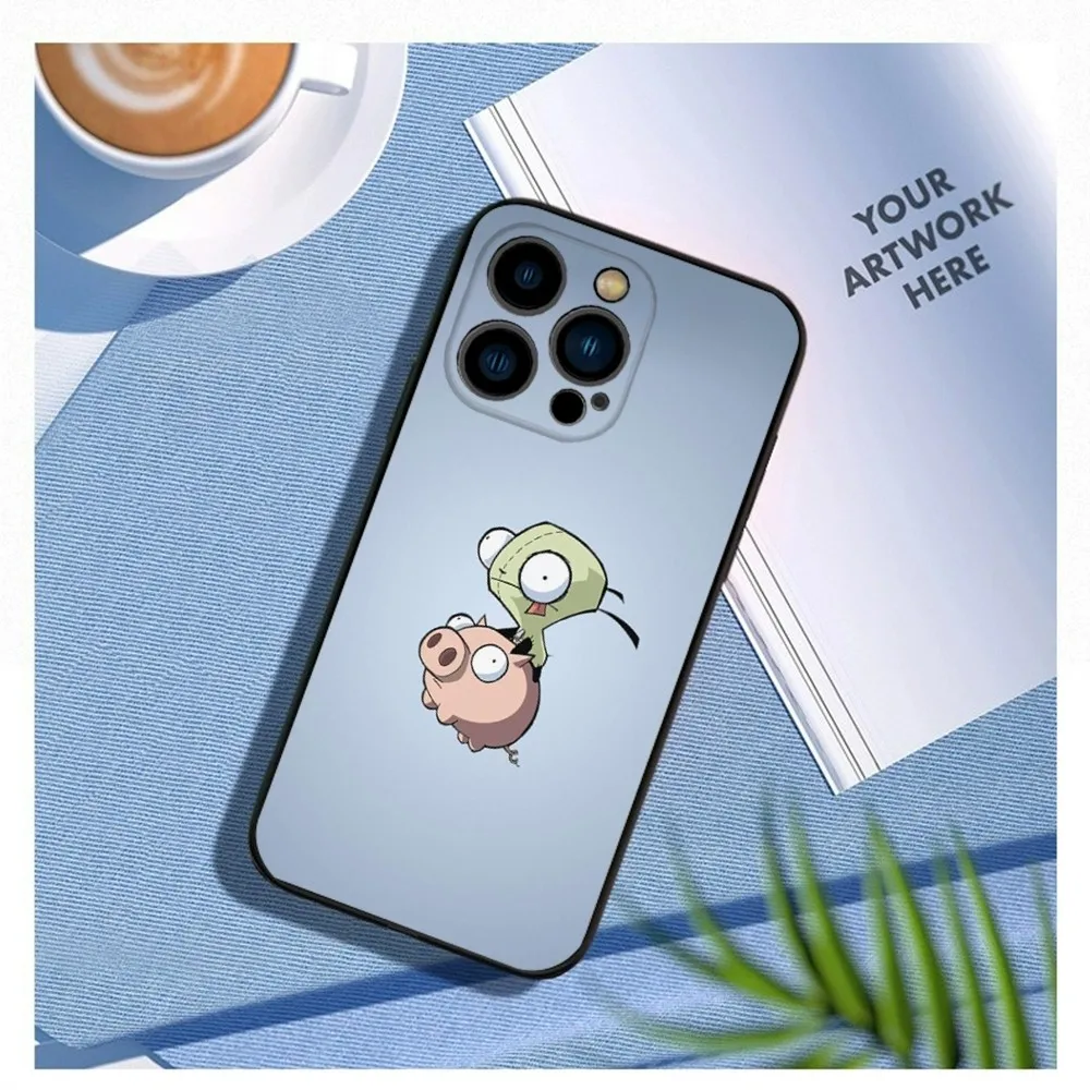 Cartoon I-Invader Zim etui na telefon do iPhone15,14,13, 12 Mini 11 Pro XR, X, XS, MAX 7, 8 Plus silikonowa obudowa miękka czerń