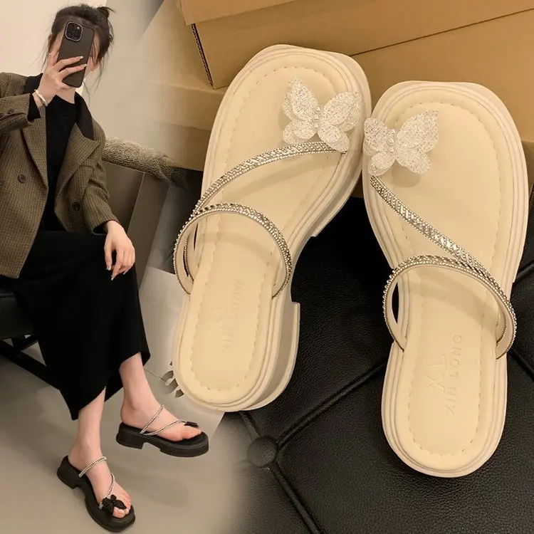 Beach Shoes Slippers Casual Platform Rubber Flip Flops Slides Slipers Women Sabot Luxury Hawaiian 2024 Glitter Crystal Shoes Rub