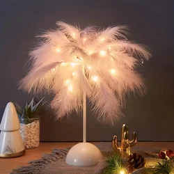 LED Warm Small Table Lamp Nordic Romantic Feather Table Lamp Wedding Room Girl Bedroom Decor Bedside Night Lights Reading Lights