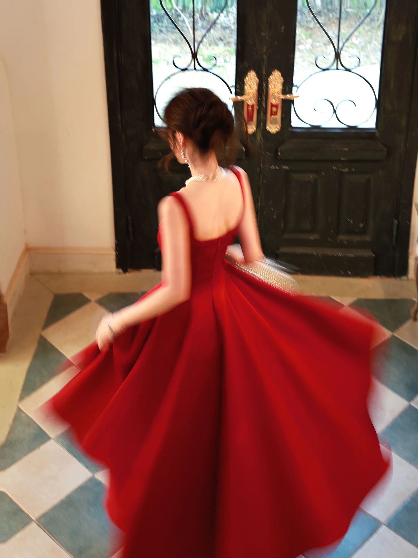 Red Knitted Outerwear Two-Piece Set Elegant French Style Coat Diamond Galaxy Series Polyester Wool Blend Winter Fashion