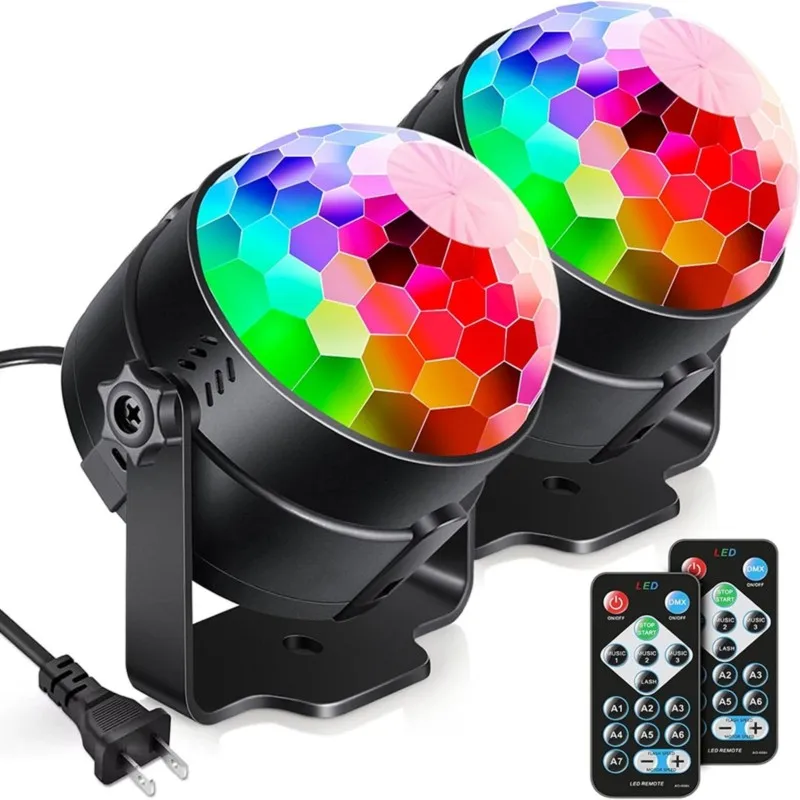 【PARTY  DAY】Sound Activated Party Light Set 2Sets, Indoors Outdoors, Disco Ball Strobe For Karaoke Lighting Supplies- EU Plug Fo