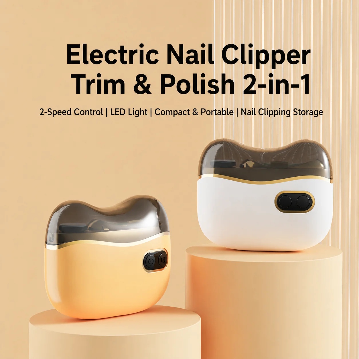 2 In 1 Electric Nail Clipper Compact Automatic Trimmer Portable Finger Care Tool Ergonomic Fingernail Cutter Travel Manicure