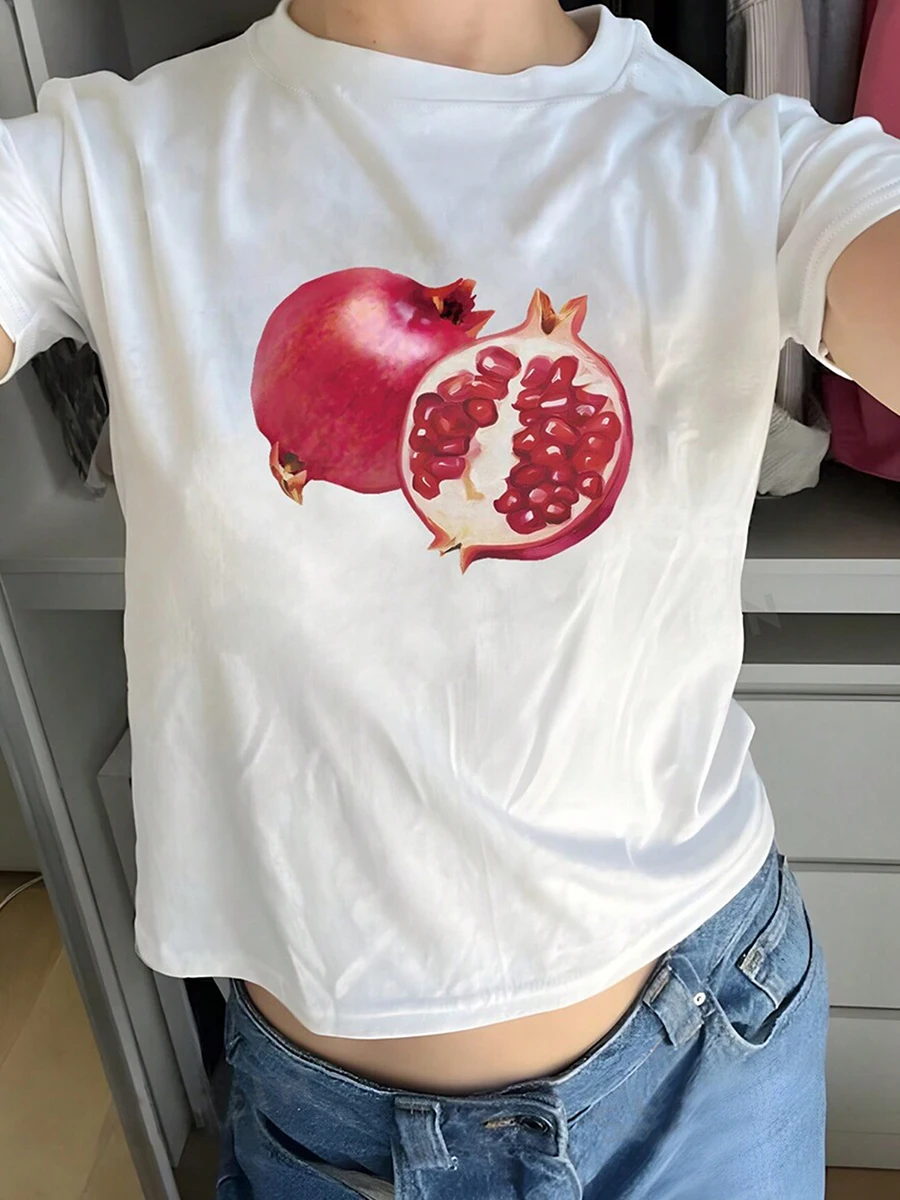 T-shirt Y2K a maniche corte da donna t-shirt E-Girls Cute Graphic Print Crop top t-shirt Slim Fit abbigliamento estetico Vintage retrò