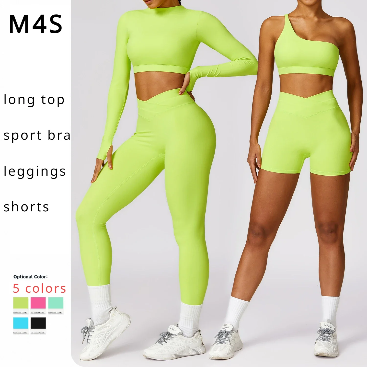 

2024 Spring Yoga Set Workout Clothes for Women Sport Set Tracksuit Women Matching Gym Wear V Waist Leggings One Shoulder Bra