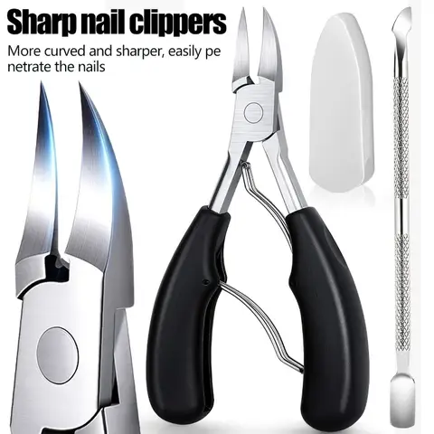 Professional Hawkbill Toenail Nipper with Cuticle Pusher for Ingrown Toenails Thick Nail Cutter for Unisex Home Foot Care Tool