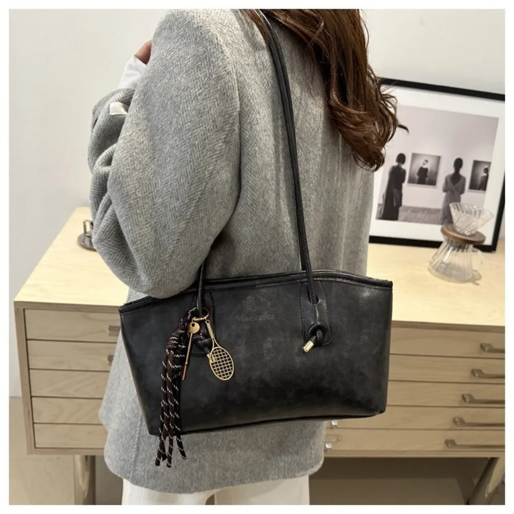 Y2K Trend Große Kapazität Arbeitstasche Einfarbige Schlichte Umhängetasche PU-Leder Shopper für Damen – Detail 2