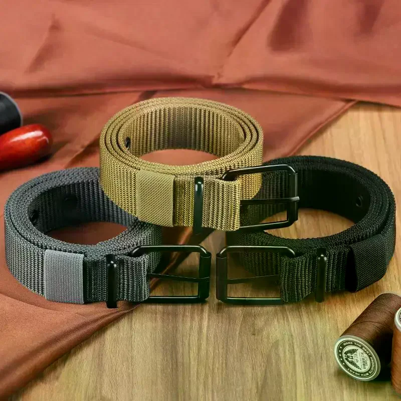 Unisex Canvas Belt Porous Eyelet Design Pin Buckle Waist Belt Casual Outdoor Sports Adjustable Leather Strap Fashion Jeans Belt