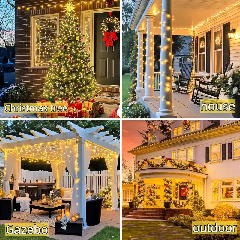 1/2pcs Solar String Lights 100 LED Waterproof 8 Lighting Modes for Courtyard Garden Tree Party Christmas Halloween Decorations