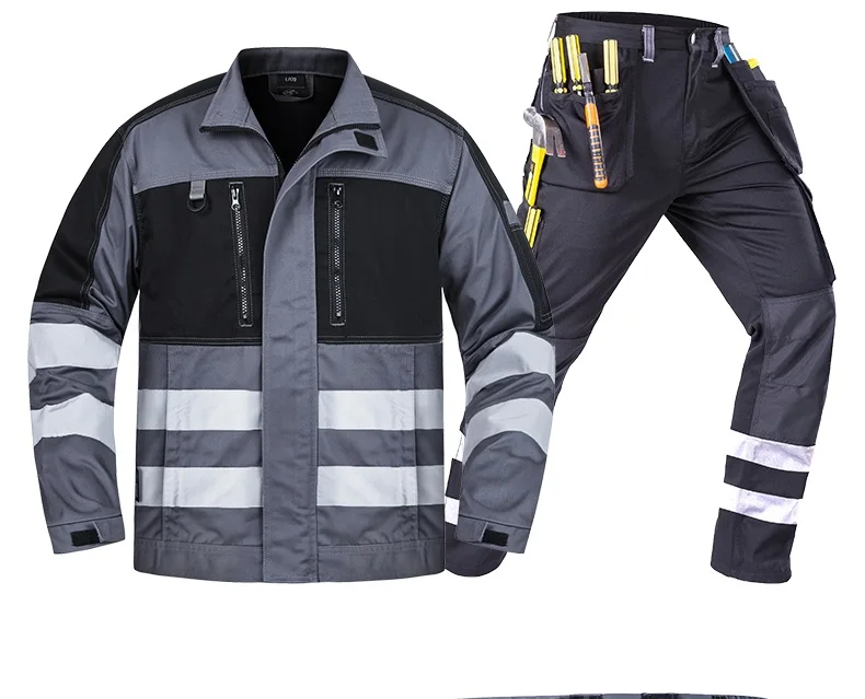 Hi Vis Work Clothing Set Wear Resistant Multi Pocket Functional Safety Coal Miner Working Uniform Workshop Worker Coverall M-5xl