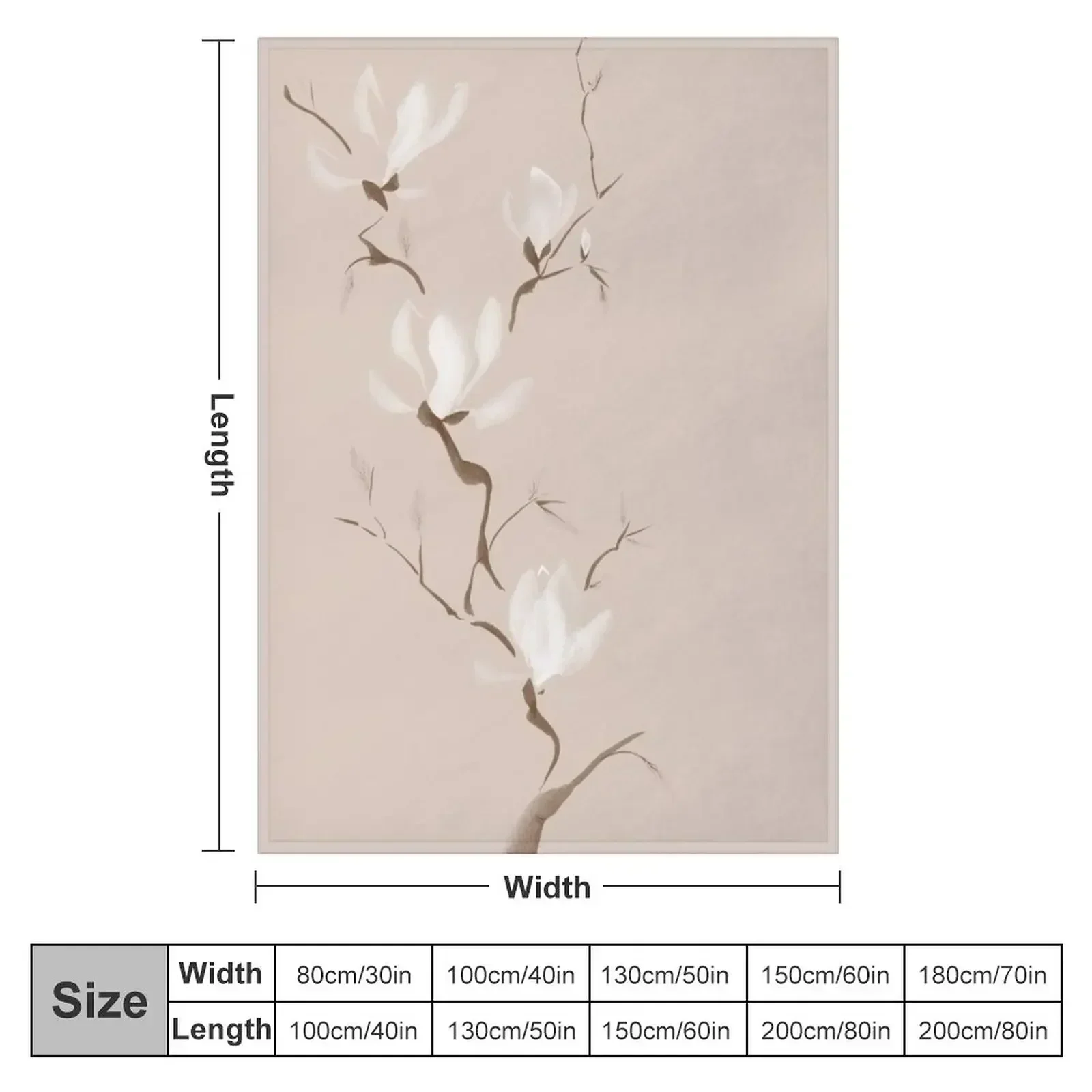 Branch of blooming magnolia flowers artistic Zen Sumi-e painting design on beige background art print Throw Blanket Bed Blankets