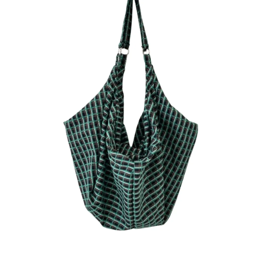 

Fashionable Retro Plaid Tote Bag Plaid Shoulder Bags Single-shoulder Bag Dumpling Pleated Colorful Canvas Underarm Bag Travel