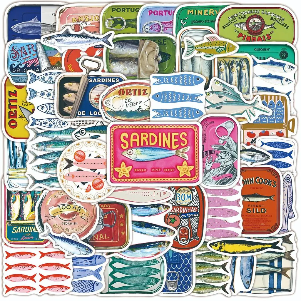 50Pcs Ins Style Sardine Illustration Aesthetic Stickers Waterproof for Diary Journal DIY Decor Giajar Sticker Store