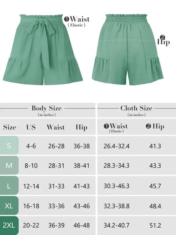 Women's Fashion Summer Sweet Girls Ruffled Wide Leg Shorts Beach Solid Color Drawstring High Waist Y2K Shorts Pants Loose Fit A