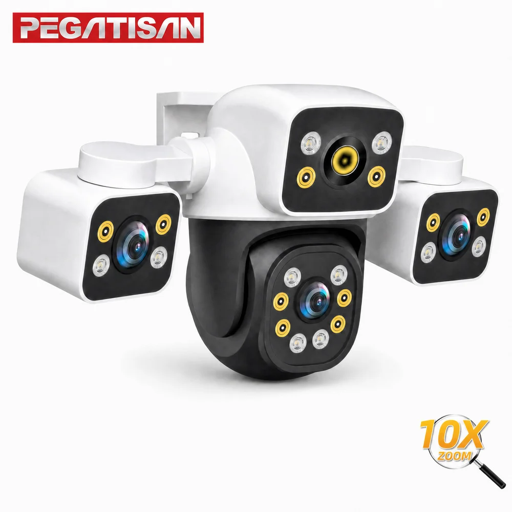12MP 10X Zoom Outdoor WiFi Camera Three Screen Three Lens PTZ Automatic Tracking Audible Visual Alarm Security Camera