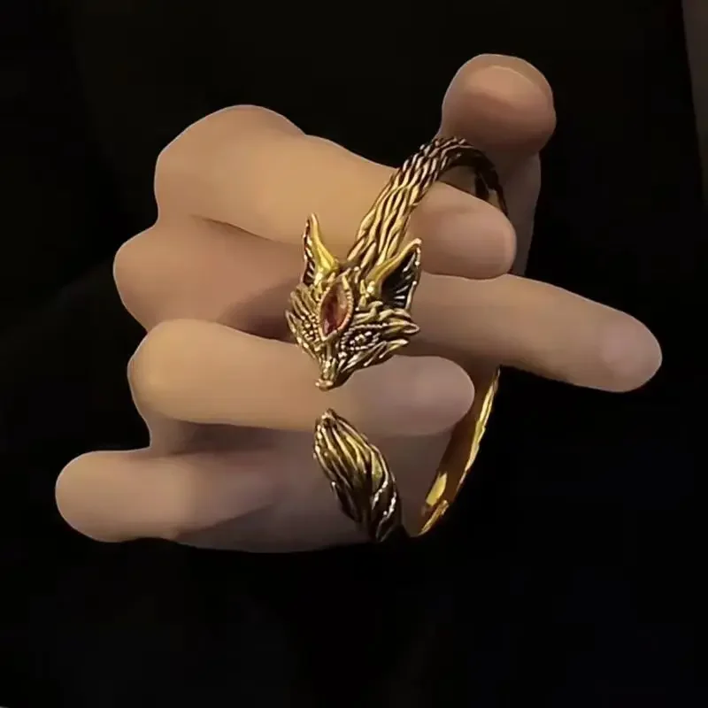 Fox Zircon Bracelet Retro Niche Domineering Advanced Texture Cool Fashion Men's Open Bracelet