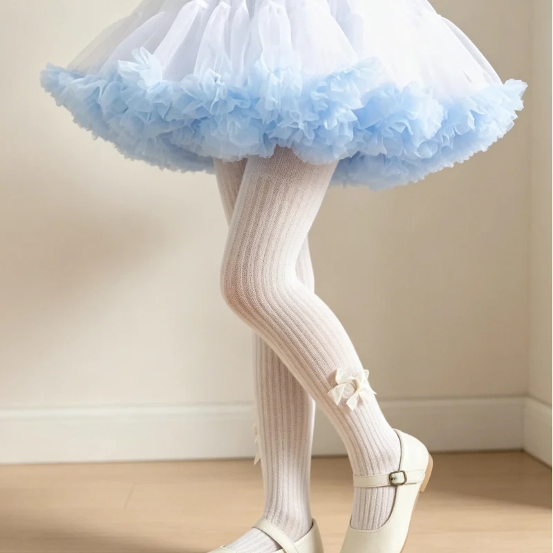 Ultra-Thin Breathable Footed Pantyhose for Girls Summer Tights Decorated With Two Sides Double Rows Lovely Bows Stretch Hosiery