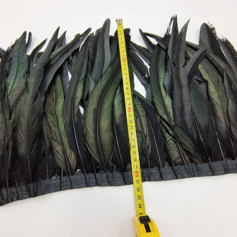 10Yards coda di gallo piuma rifiniture nastro su nastro piume di fagiano nero per artigianato passamaneria cucito natale carnevale decorare