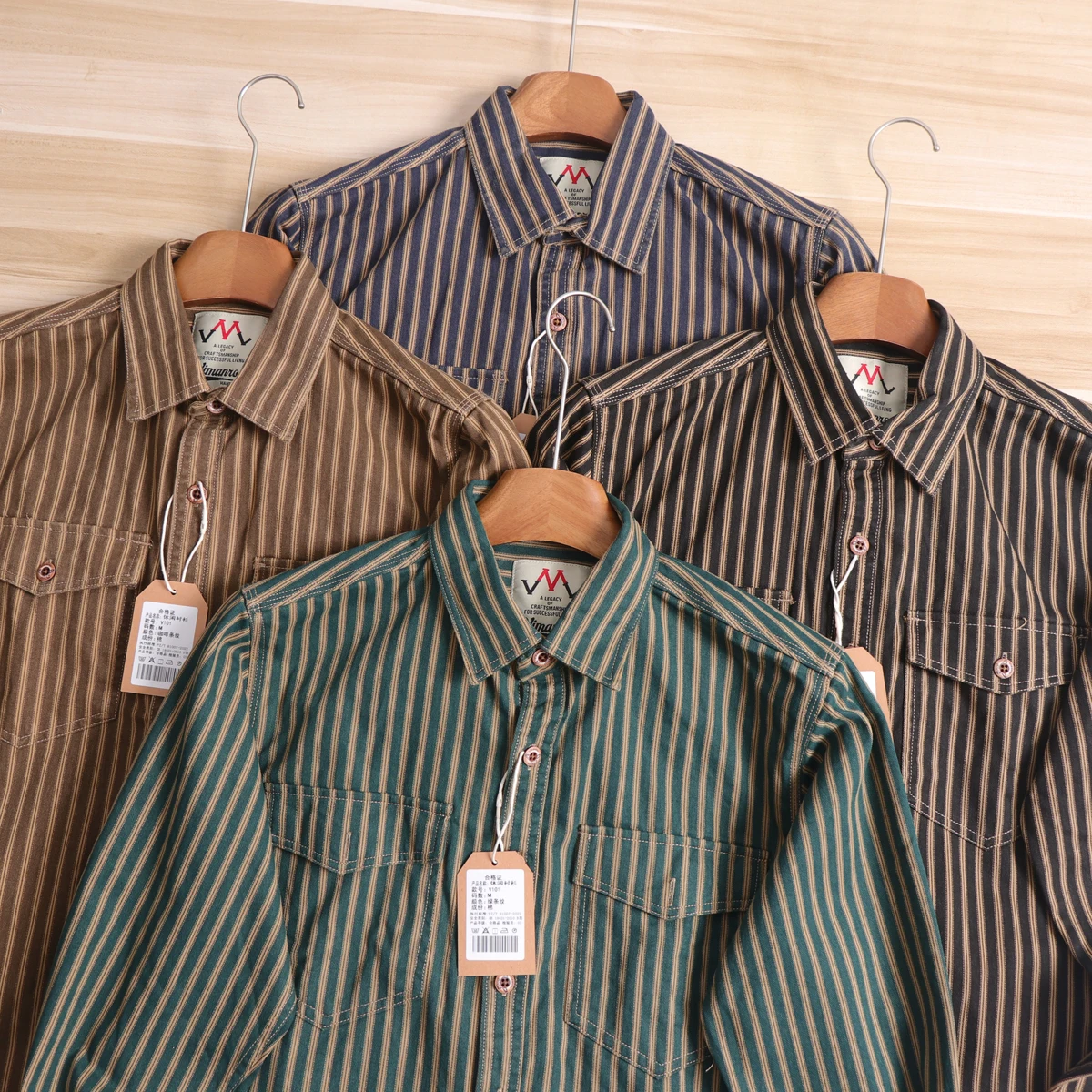 Thick Heavy Duty Workwear Striped Shirt Men's Loose Fit Jacket Autumn Vintage Large Size Coat Button up Long Sleeve Casual Shirt