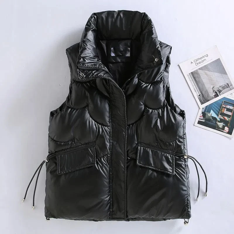 Women Puffer Vest Winter Sleeveless Stand-Up Collar Down Cotton Coat Jacket Overcoat Quilted Padded Warm Thick Vest New Fashion