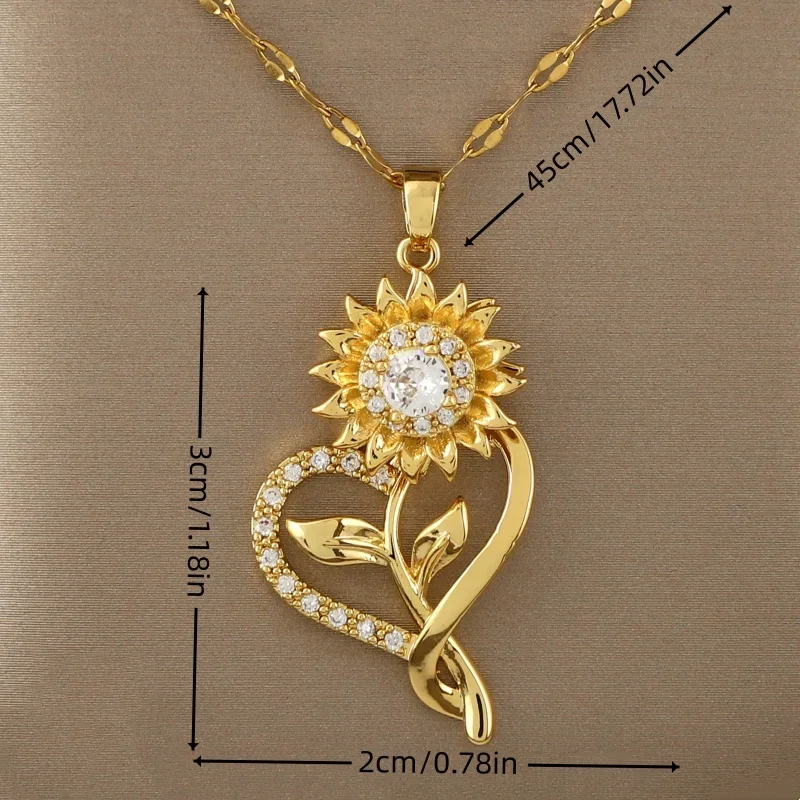 360° rotatable decompression love sunflower sunflower zircon pendant necklace for ladies birthday gift Christmas gift