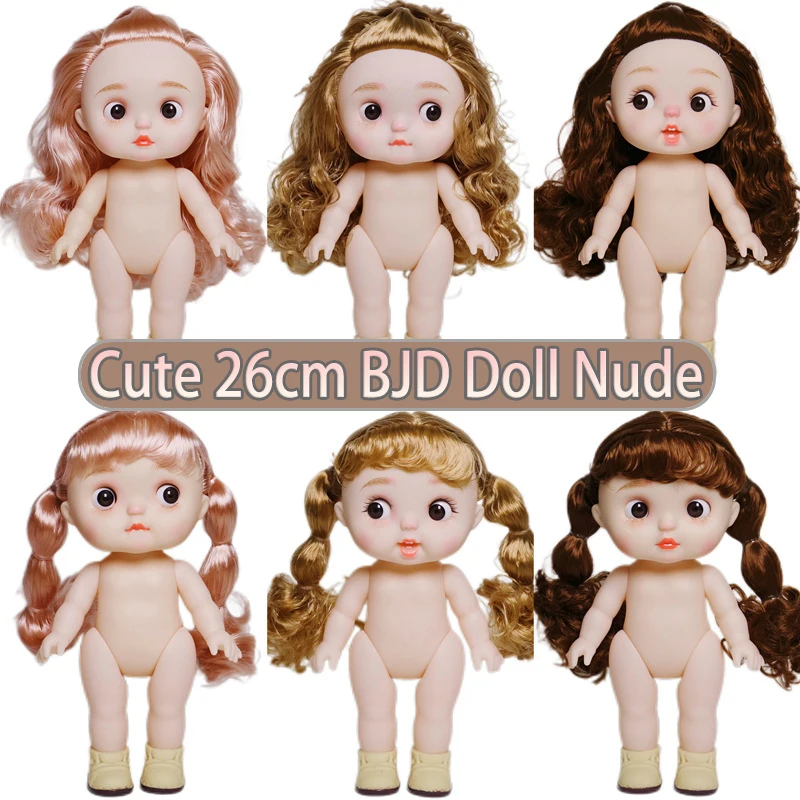 Cute 26cm BJD Doll Vinyl Body 3D Simulation Purple Eyes Nude Doll Girl Play House DIY Dress Up Accessories Birthday Gift Toys