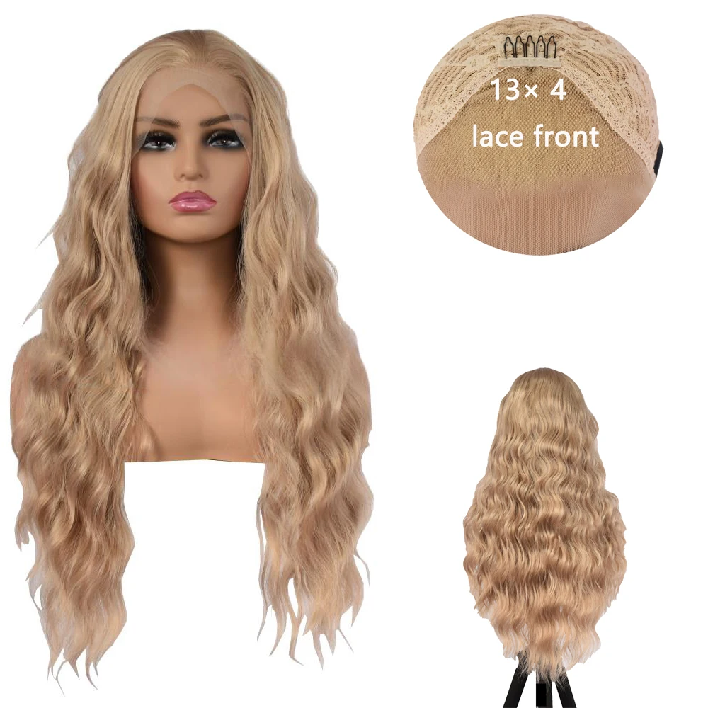 13×4HD Lace Front Synthetic Hair, 26-Inch Wavy Curls, 180% Density, Suitable For Women'S Daily Party, Glue-Free Wig, Natural