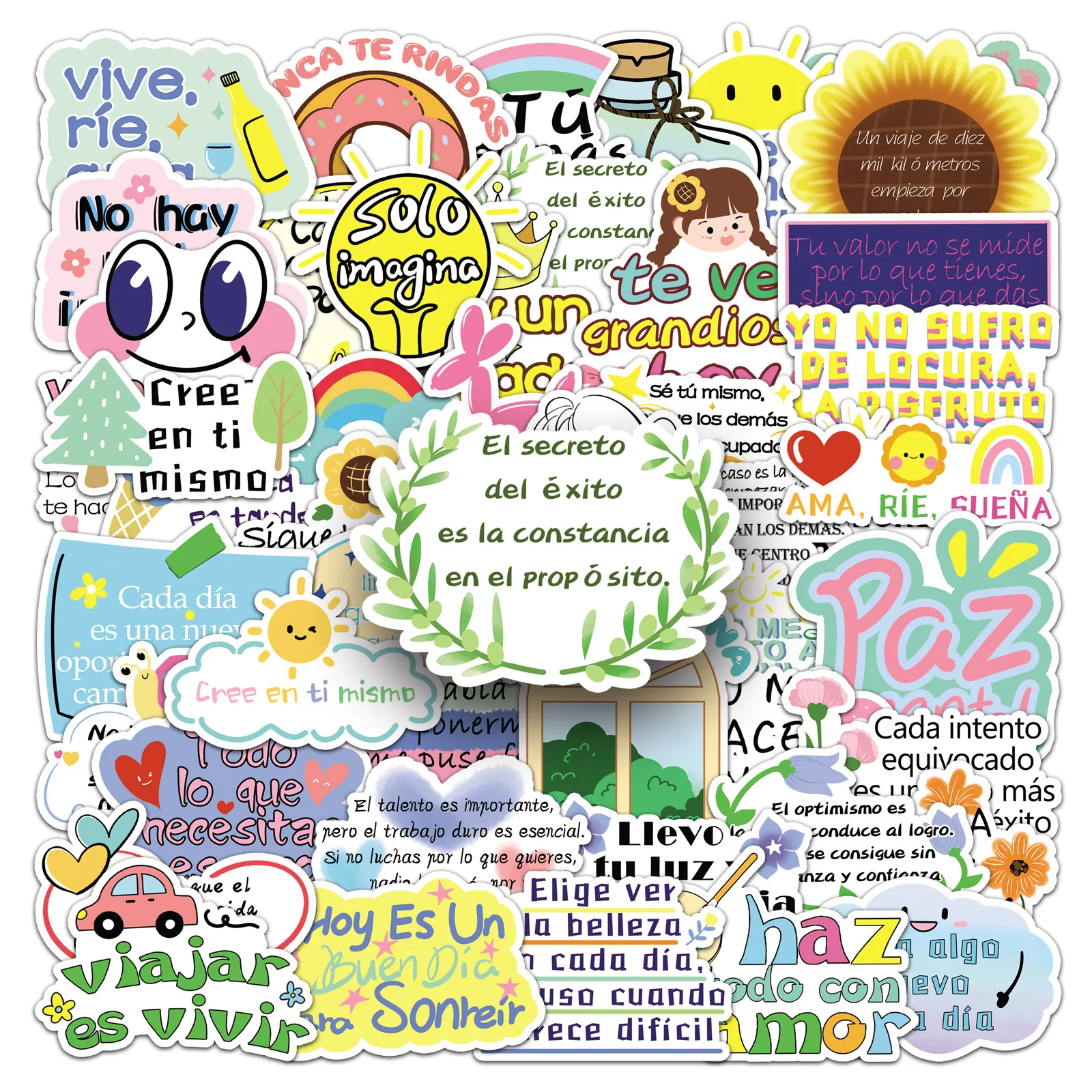 10/30/50PCS Del Fumetto Spagnolo Inspirational Testo Adesivi Energia Positiva Frasi Brevi Creativo Graffiti Decorativi Regali Del Telefono