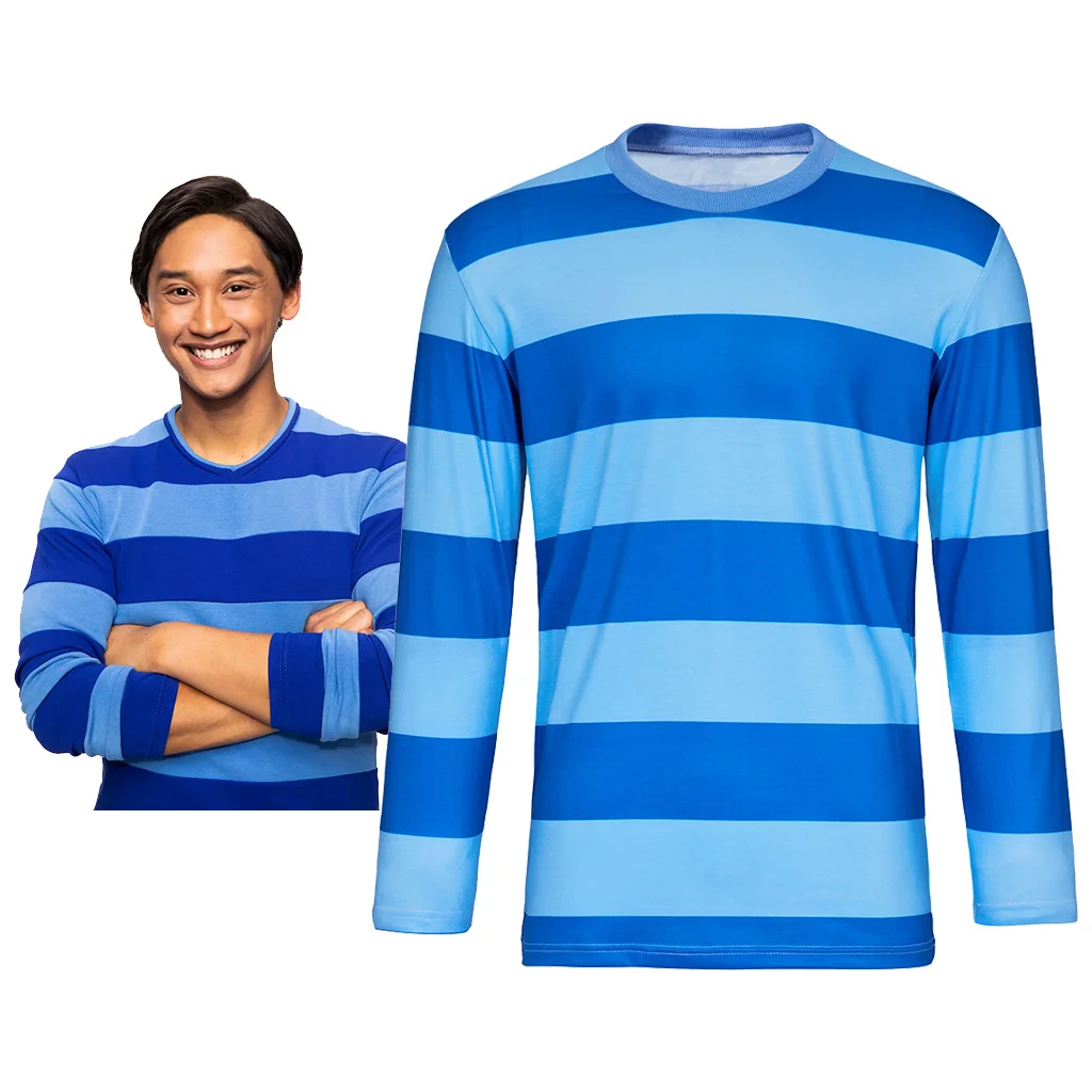 Adult Men Blue's Clues Josh Cosplay Costume Shirt Josh Blue Striped Shirt Costume