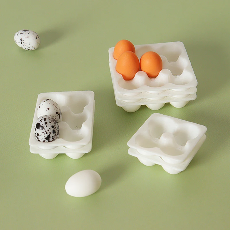 Conjunto de comida para brincar em miniatura, caixa de ovo e ovos para casa de bonecas 1/12 para brincar de cozinha, acessório seguro para crianças e colecionadores