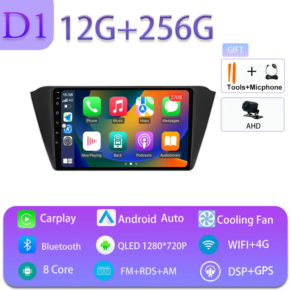 Android 16 Carplay Auto voor Skoda Fabia 3 III 2015-2019 GPS Navigatie DSP Autoradio Multimedia Videospeler Stereo WIFI BT