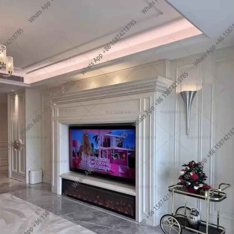 American Rural Light Luxury Solid Wood Fireplace TV Cabinet Simple Modern Living Room Size Apartment Decorative Background Wall