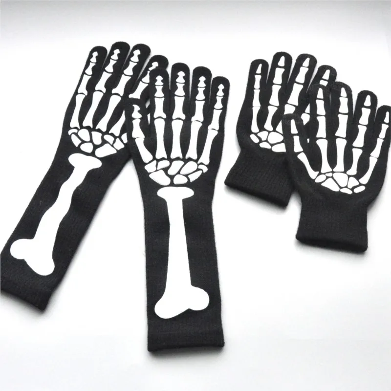 Halloween Skull Gloves Lightweight Full Finger Skeleton Cycling Gloves Costume Cosplay Equipment Accessories for Men Women Kids