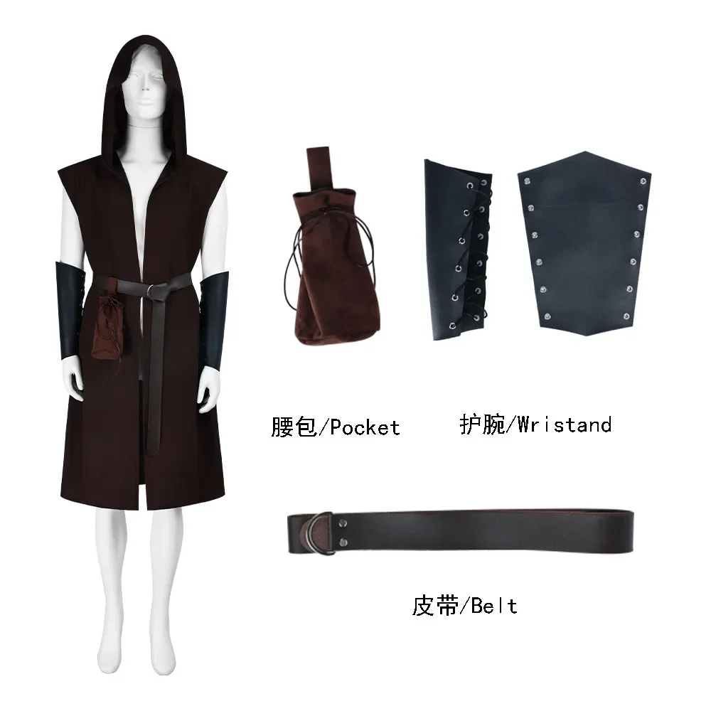 Medieval Hooded Sleeveless Jacket Renaissance Hooded Cape Vintage Viking Knight Sleeveless Tops Halloween Cosplay Costume